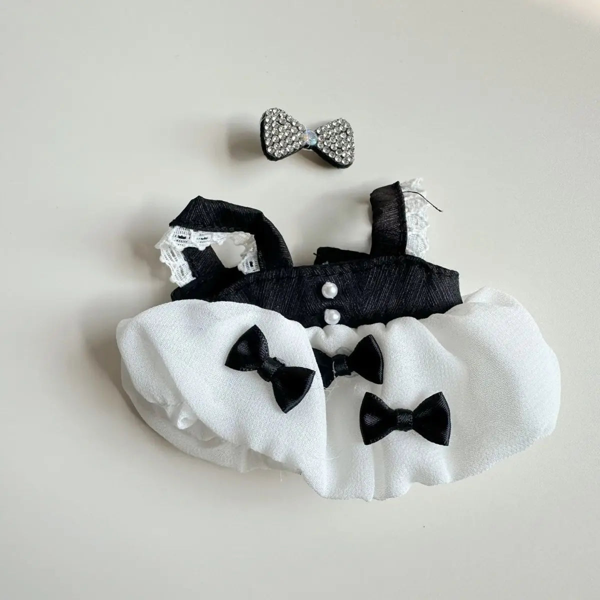 Elegant Black & White Dress with Bows - for Labubu Figures